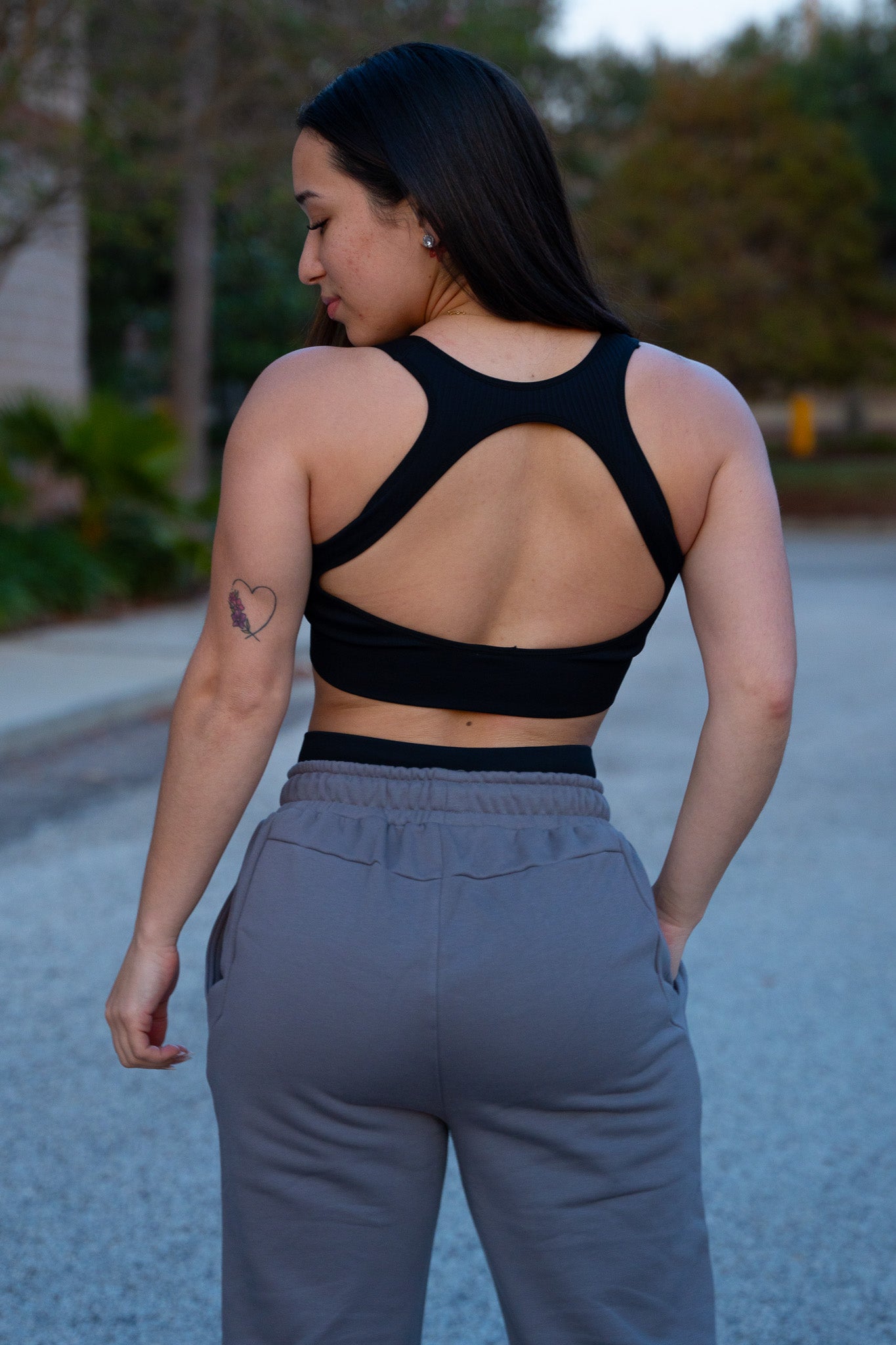 Open Back Sports Bra in Black