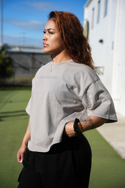 Box Cut Tee in Acid Wash Gray